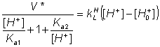 V*/([H+]/Ka1) + 1 + (Ka2/[H+]) = kLH([H+] - [H+0])