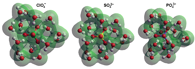 Anions with (H2O)16 calculated using the Restricted Hartree-Fock wave function (RHF) using the 6-31G** basis set