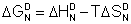 free energy change from native to denatured states = enthalpy change from native to denatured states minus temperature times entropy change from native to denatured states 