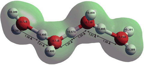 H9O4+ with structure from [2136] and charges calculated using the 6-31G** basis set