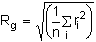 Rg=squareroot of (1/n times the (distance between all units and the center)squared)