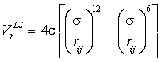 The Lennard-Jones potential = 4 x epsilon x )(sigma over separation)^12 - (sigma over separation)^6 )