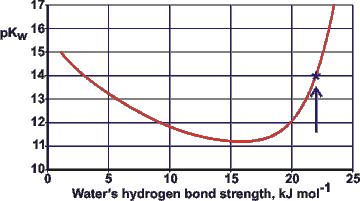 Variation of pKw with the hydrogen bond strength of water