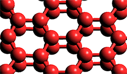 Water confined between hydrophobic molybdenum disulfide (MoS2) and graphene gives a flat two-layer crystalline ice phase, shows O atoms only