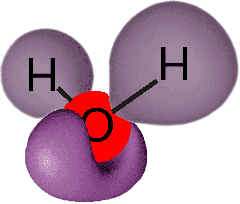 H2O molecule showing the smeared electic charge